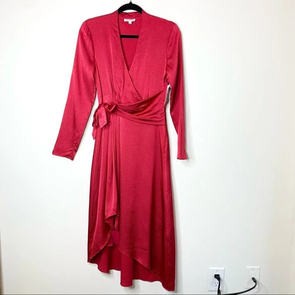 Equipment Adisa Wrap Midi Dress Asymmetric Belted Satin Amaranth Magenta Size 2 - Picture 2 of 16